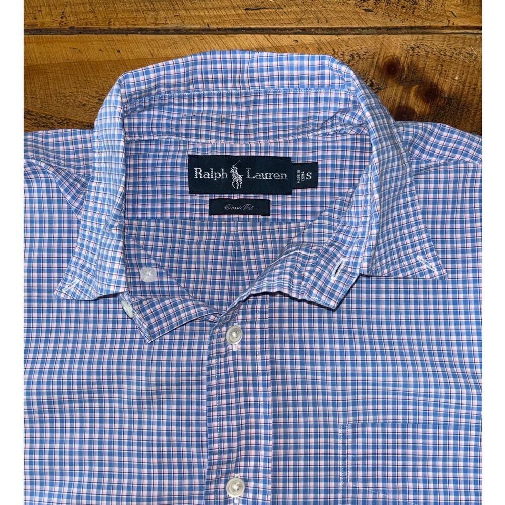 Ralph Lauren Mens Light Blue Plaid Long Sleeve Button Down Dress Shirt Small - Picture 6 of 6